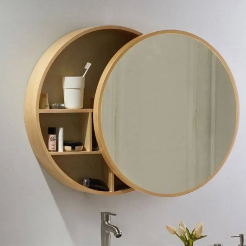 armoire de rangement murale avec miroir décoratif rond