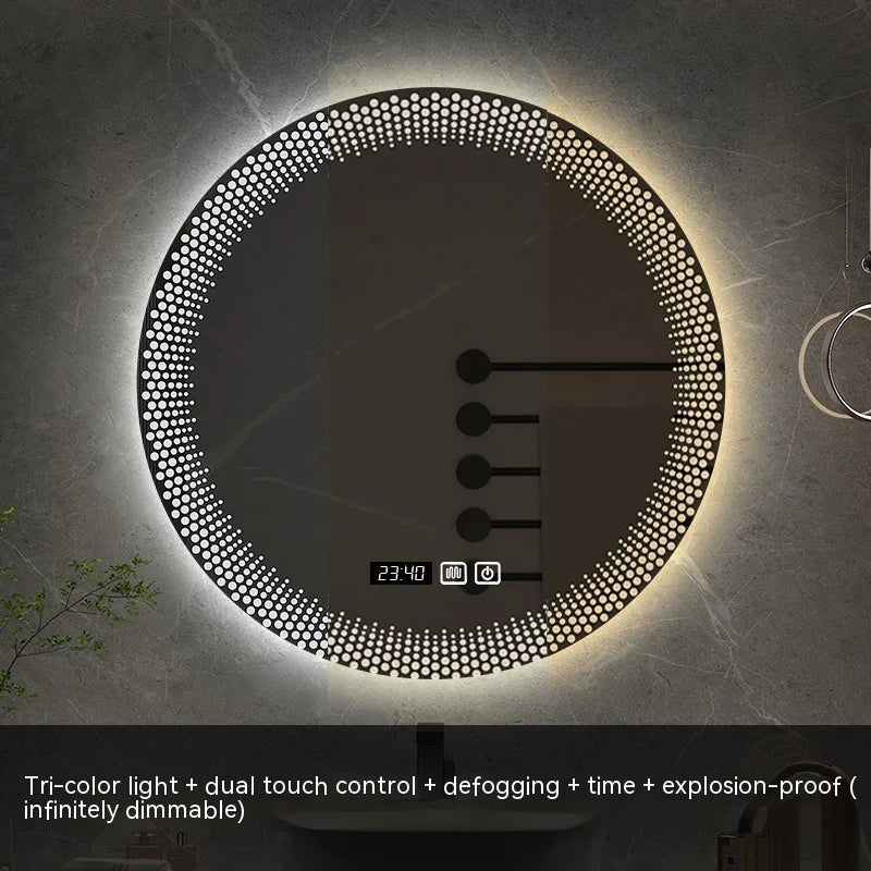 miroir rond à led avec rétroéclairage réglable et antibuée intelligent