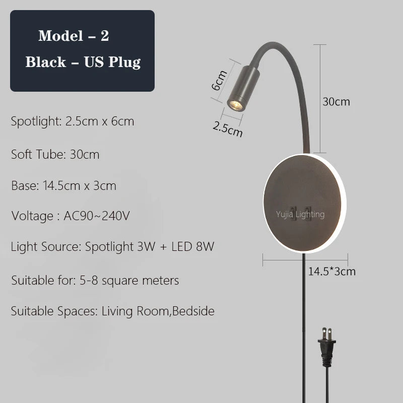 applique murale led réglable avec ports usb design moderne