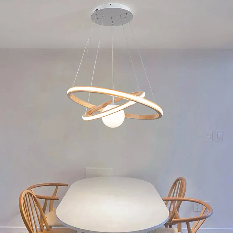 lustre en bois moderne avec boule en verre pour intérieur