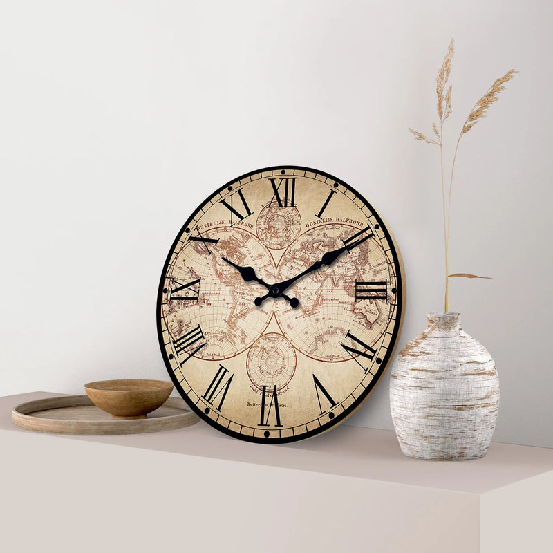 horloge murale rétro en bois avec boussole motif nautique décoratif