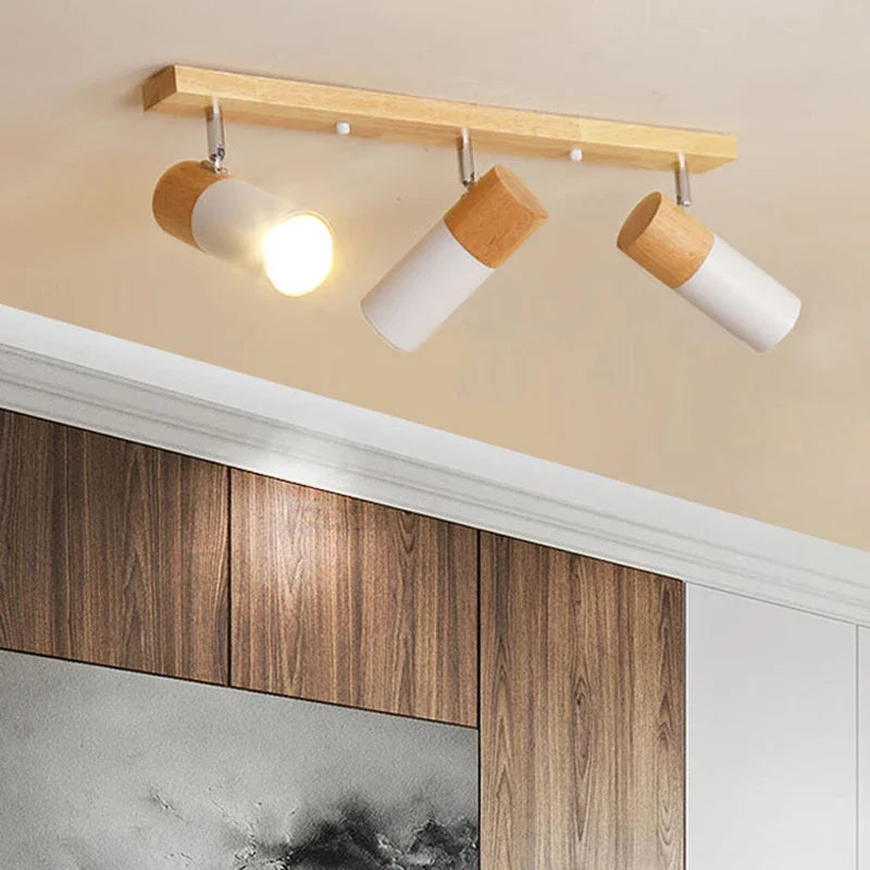 plafonnier en bois avec projecteur rotatif réglable décoratif