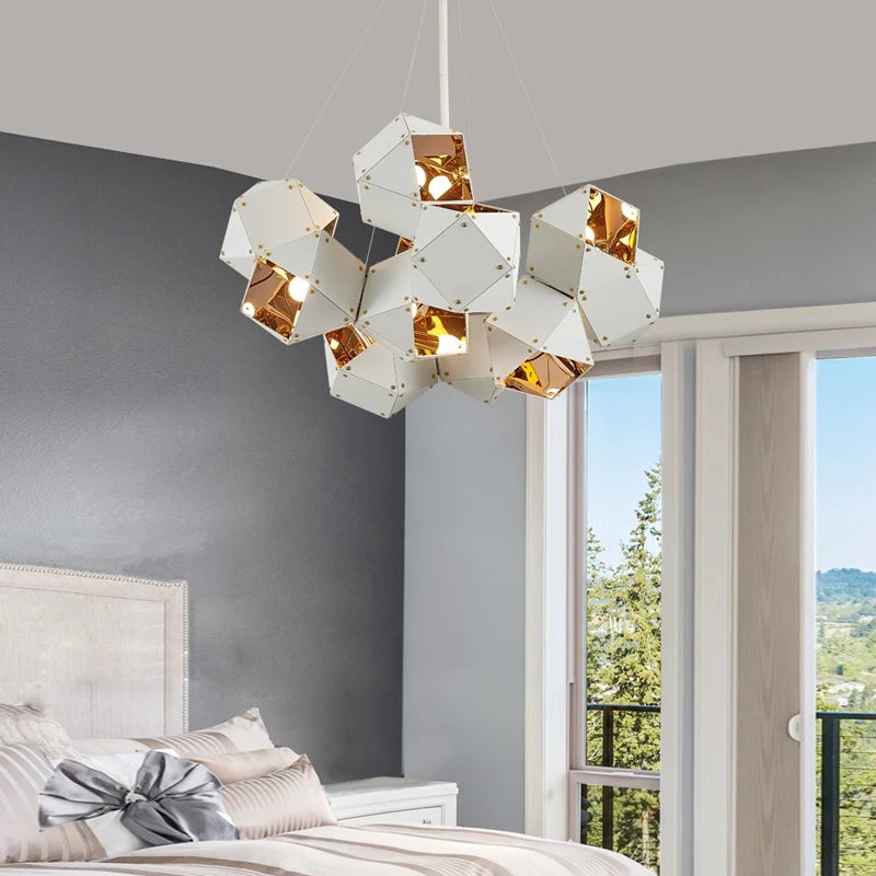 Modern luxury creative LED dining room chandelier New cube art living room decorated kitchen, meeting room hanging chandelier