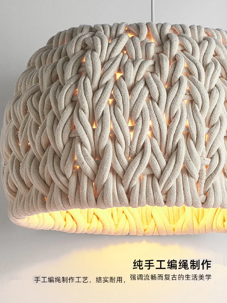 lustre nordique en corde tissée à la main pour éclairage intérieur