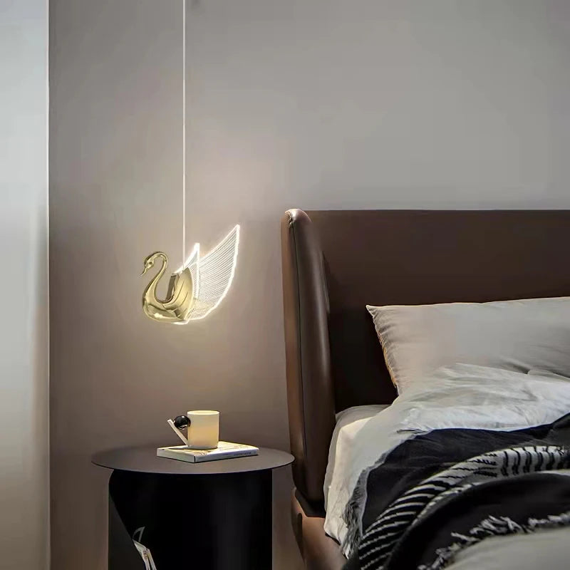 lustre suspendu led nordique design cygne de luxe