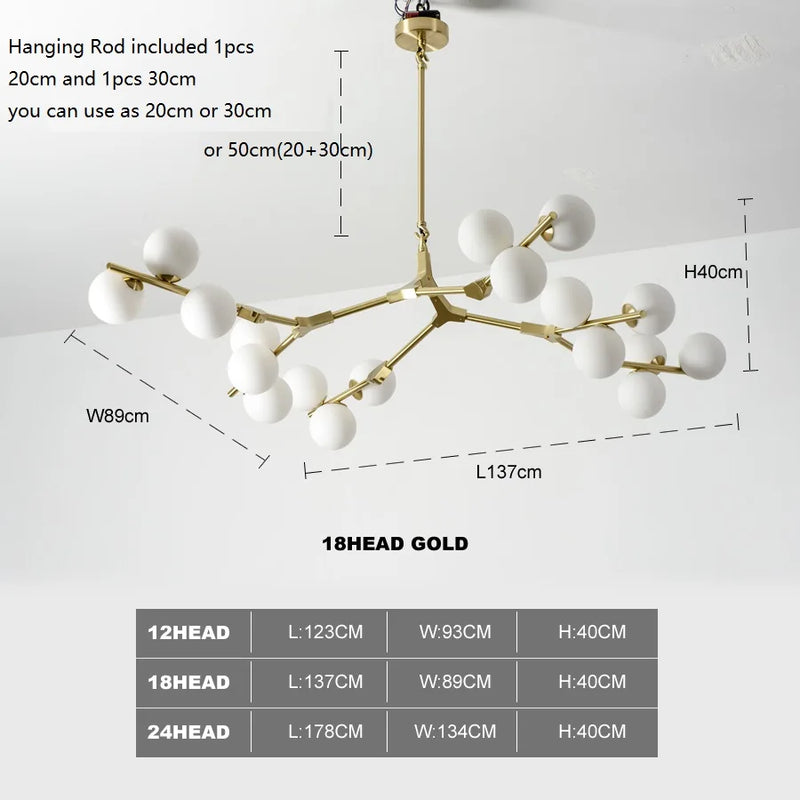 lustre moderne led créatif branche d'arbre moléculaire décorative