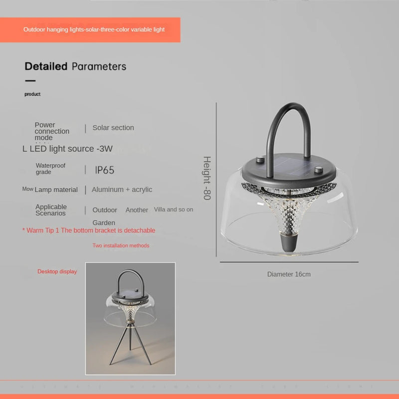 lampe de table extérieure solaire étanche en acrylique portable