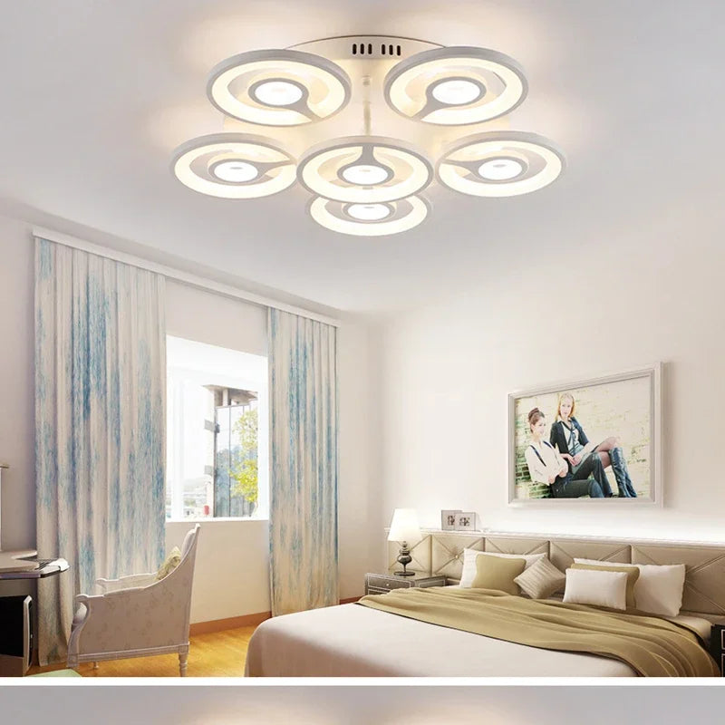 European New Multiple Heads Acrylic Led Ceiling Lamp For Bedroom Dining Room Round Iron Decoration Lighting chandeliers