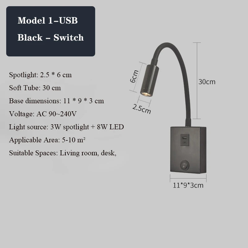 applique murale led moderne avec ports usb et interrupteur