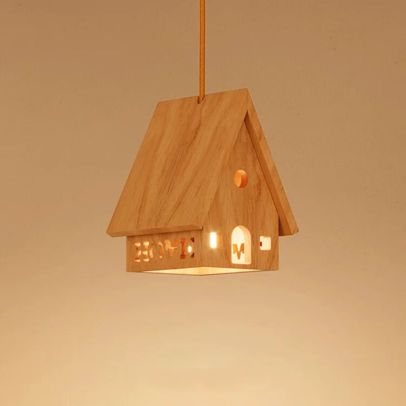 lustre en bois massif pour chambre d'enfant style minimaliste LED