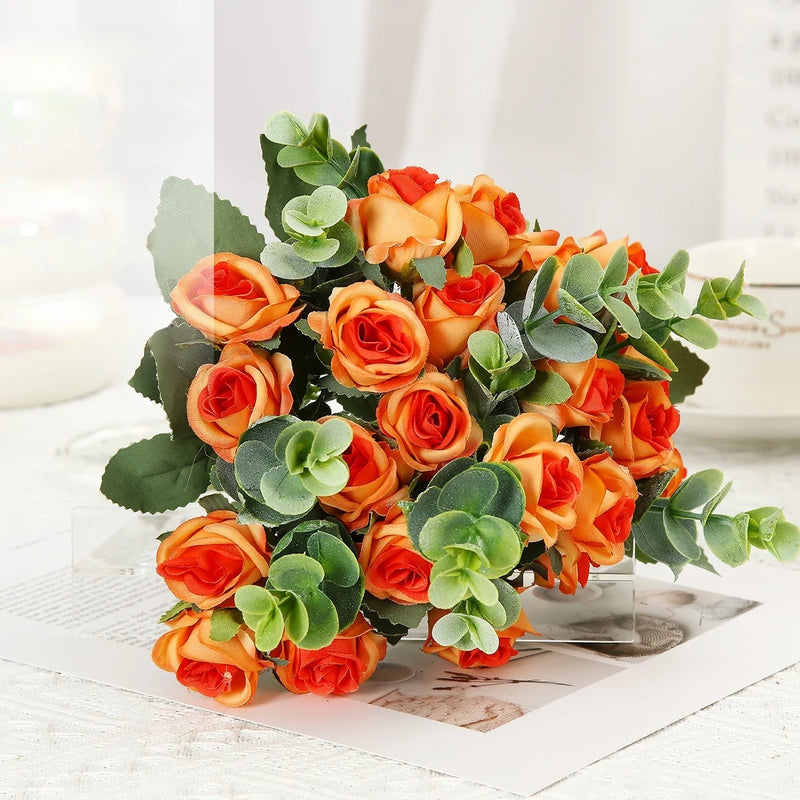 lot de 10 roses artificielles bouquet avec eucalyptus et pivoines décoratif