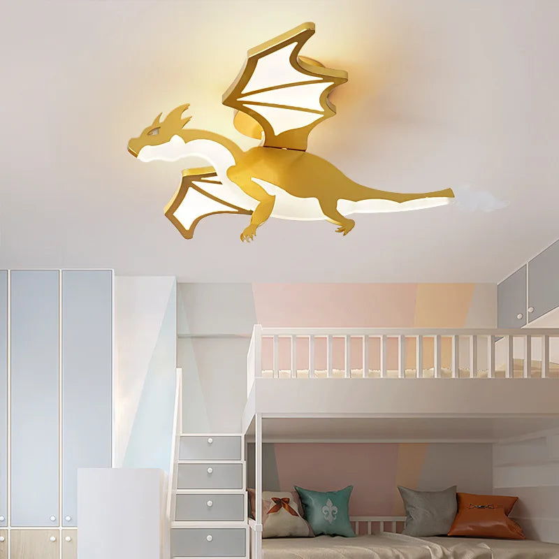 plafonnier led design dessin animé dinosaure doré décoratif