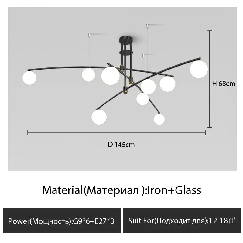 lustre moderne en verre style nordique pour décoration intérieure