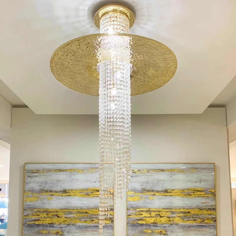 lustre long en cristal moderne pour villa de luxe