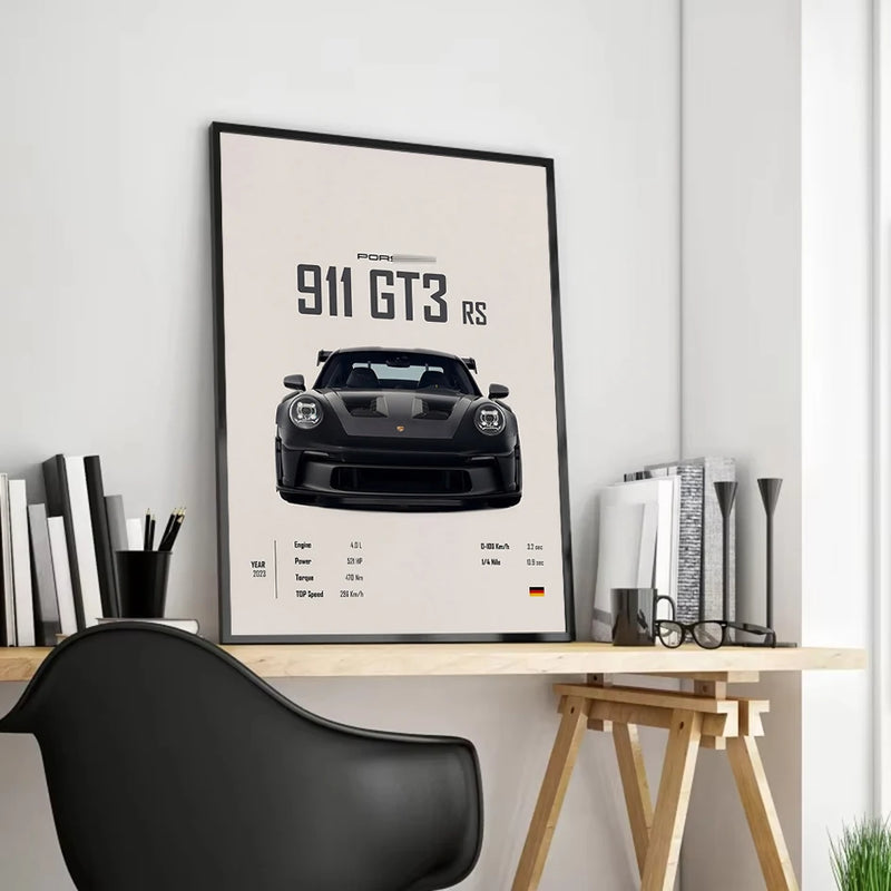 Tableau affiche de voiture de sport allemande 911 gt3 rs art mural décoration