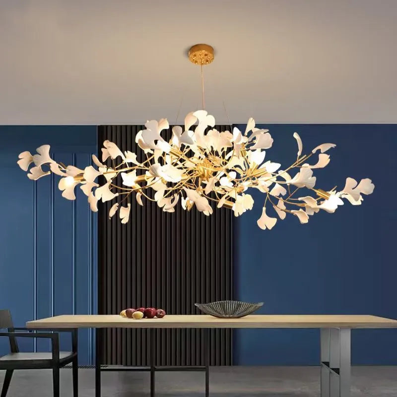 lustre led de luxe moderne en céramique motif ginkgo art villa