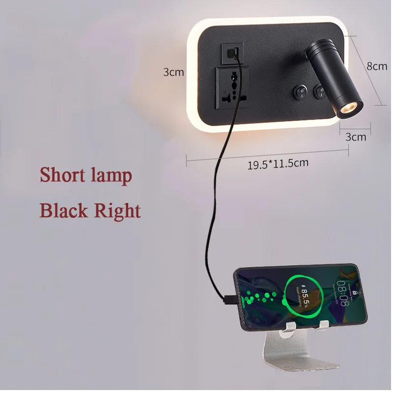 lampe de chevet murale led avec port usb et interrupteur rotatif