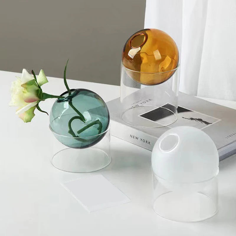 mini vase rond en verre pour décoration hydroponique écologique