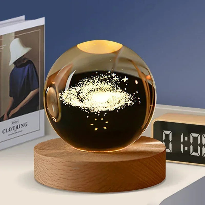 veilleuse 3D en cristal système solaire cadeau décoratif en bois