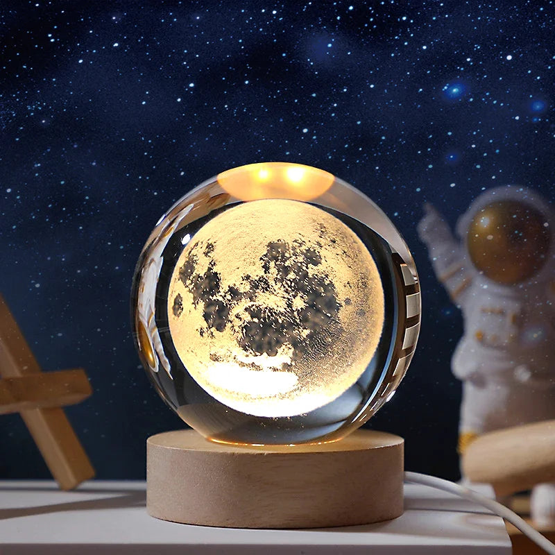 boule de cristal 3d lune galaxie décoration lumineuse pour la maison