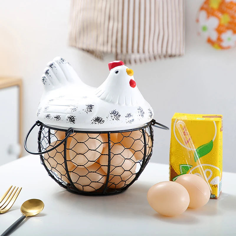 porte-oeufs en fer poulet en céramique panier de rangement durable