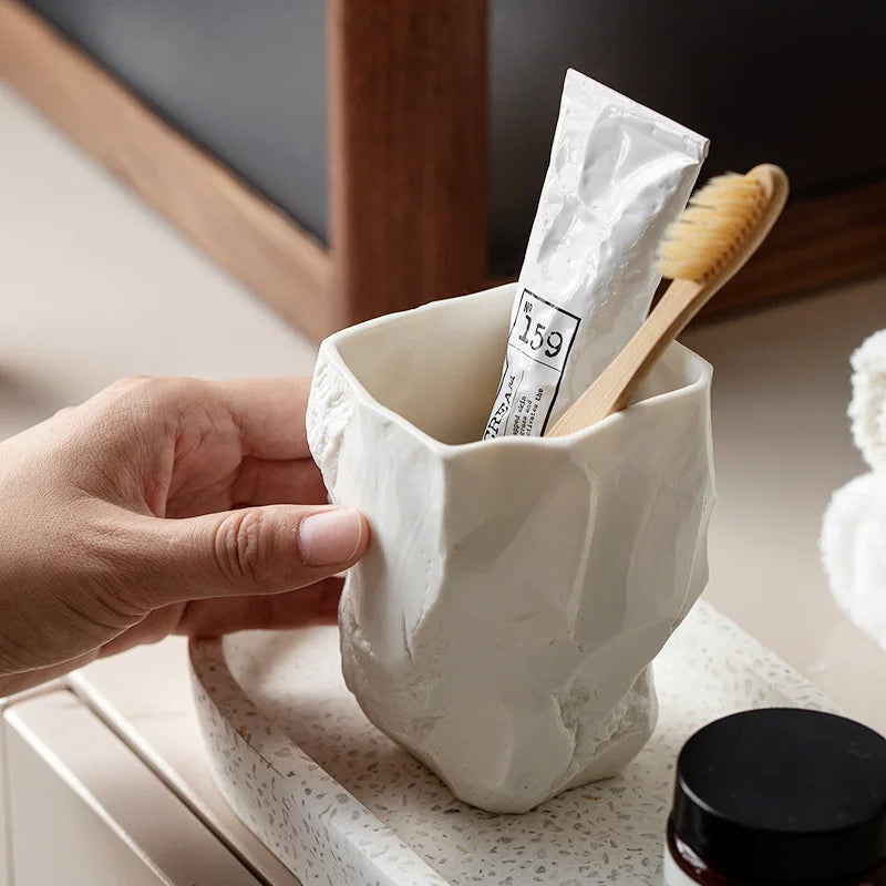 tasse à brosse à dents nordique en céramique artisanale pour salle de bain