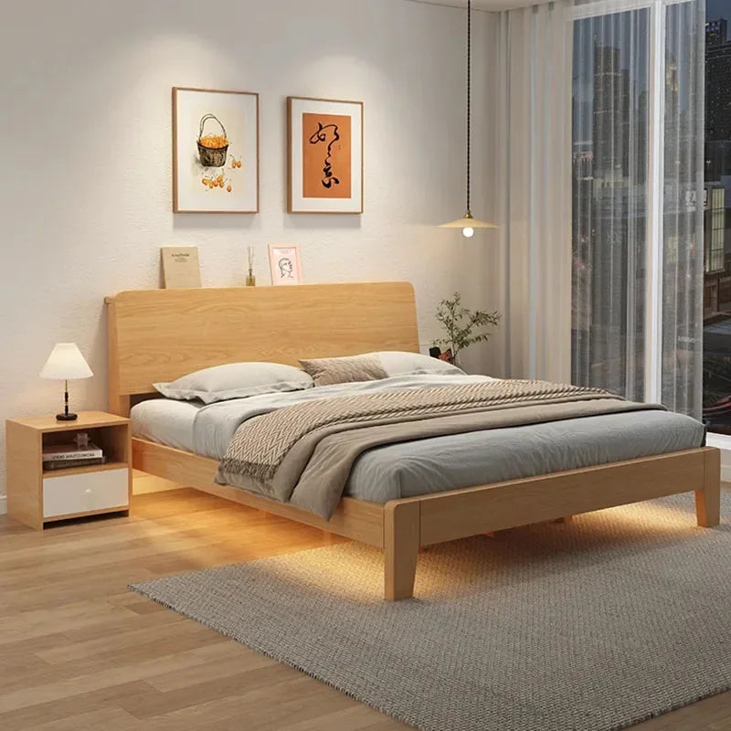 lit double en bois moderne avec cadre de plancher japonais