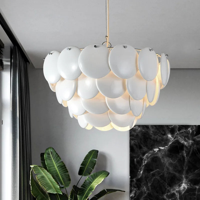 lustre moderne en céramique avec suspension en verre led