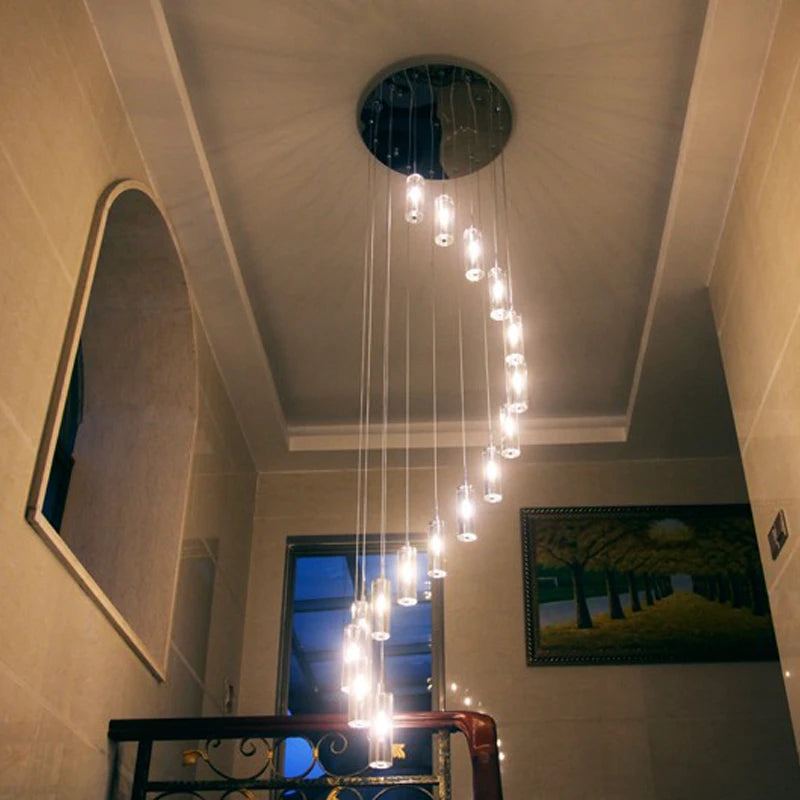 suspension moderne en cristal avec éclairage LED spiralé