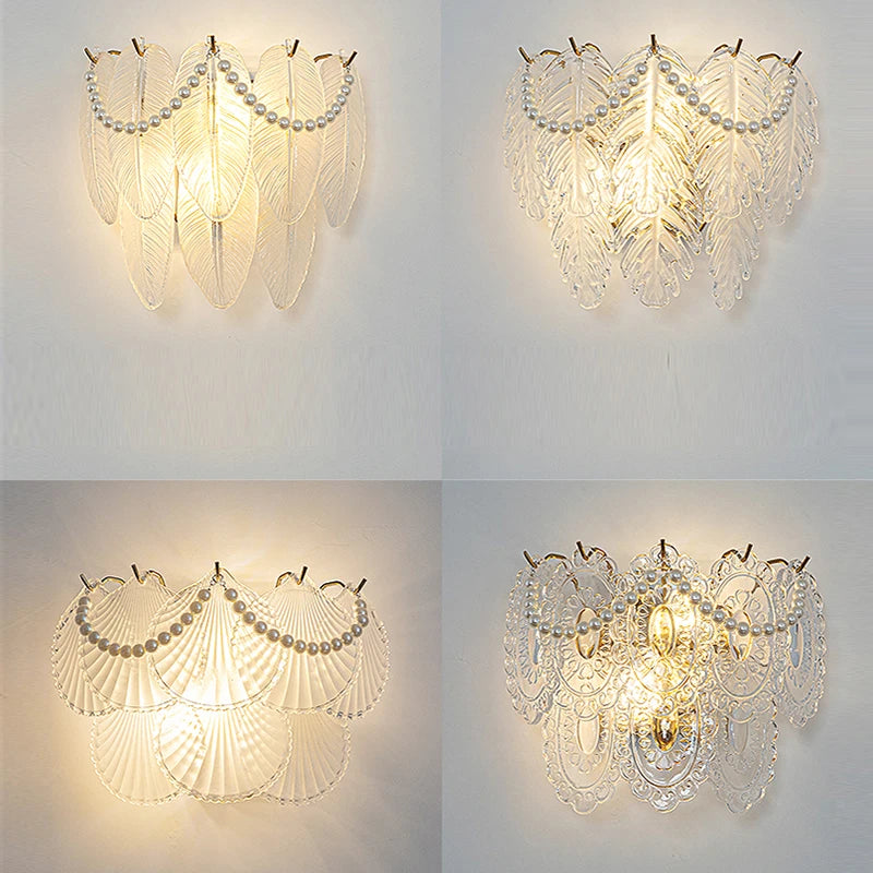 applique murale led en verre forme perle plume feuille coquille soleil fleur