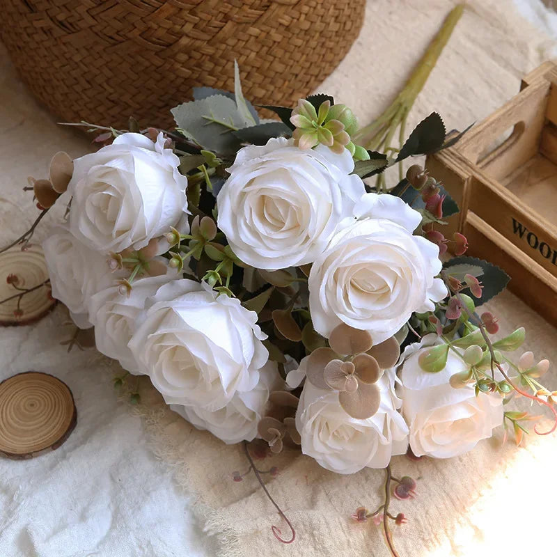 bouquet de roses artificielles en soie pour décoration intérieure