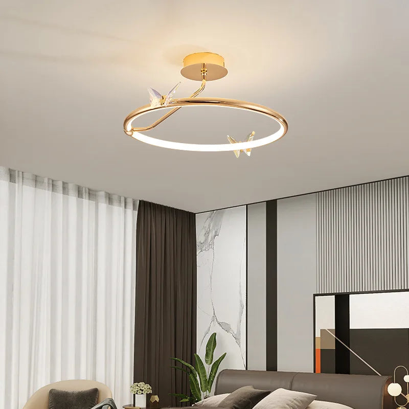 lustre moderne en forme de papillon avec anneau doré décoratif