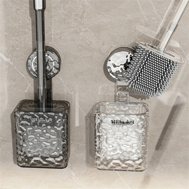 brosse de toilette à ventouse motif glacier avec long manche et fixation murale