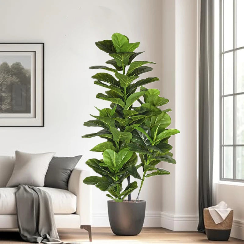 arbre tropical artificiel avec grandes branches et feuilles en plastique