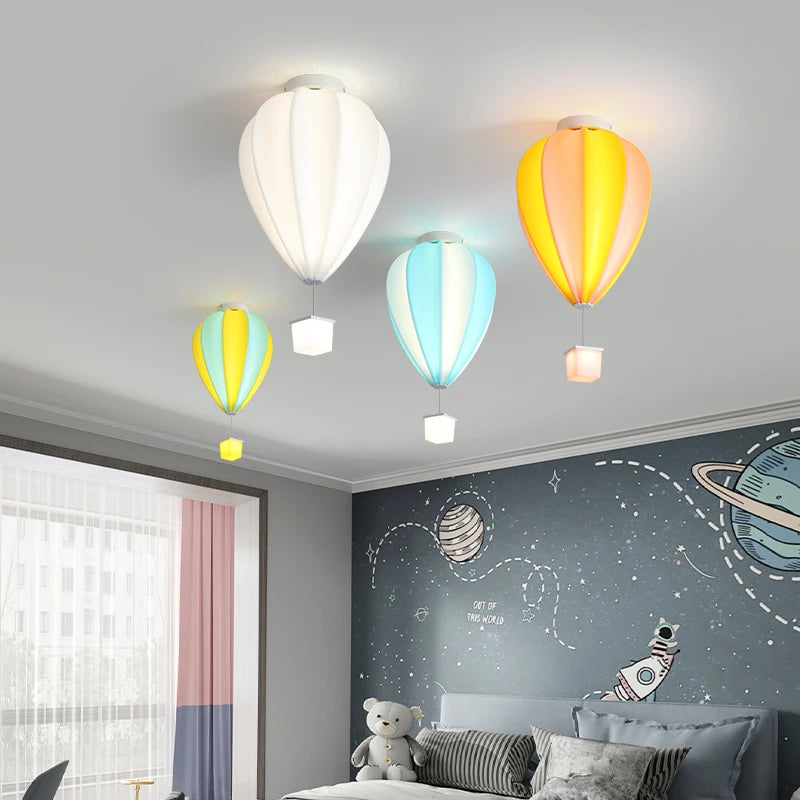 Kids Children's Ceiling Chandelier Light Air Ballon Design Remote Control LED Pendant Chandelier Lamps White Pink Yellow Blue