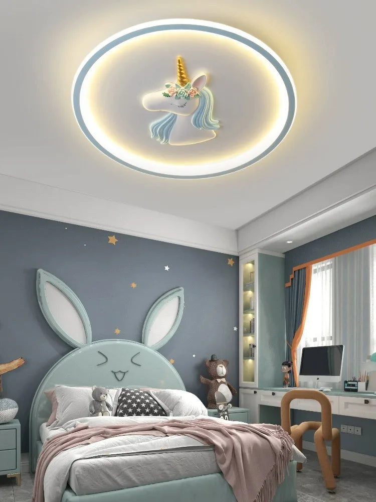 BOSSEN Scandinavian LED Children's Room Ceiling Pendant Light, Pink/Blue Unicorn for Living Room, Bedroom Home Decoration.