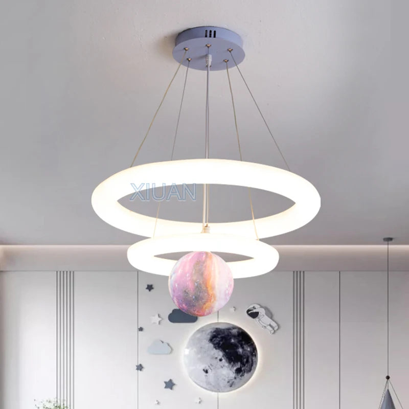 Creative Children's Room Pendant Lamps 360 Degree Lighting Annular Sconces Unicorn Astronaut Bedroom Hanging Light Pink Blue