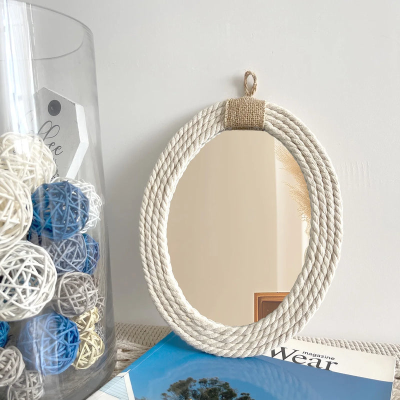 miroir ovale en corde style nautique avec frange en macramé