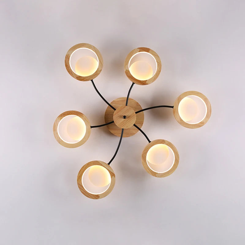 lustres modernes en bois avec lampes led nordiques