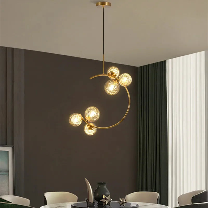 220V 110V Small Chandelier Nordic Round Pendant Light Gold Glass Ball Light for Living Room Dinning Room Kitchen Bedroom