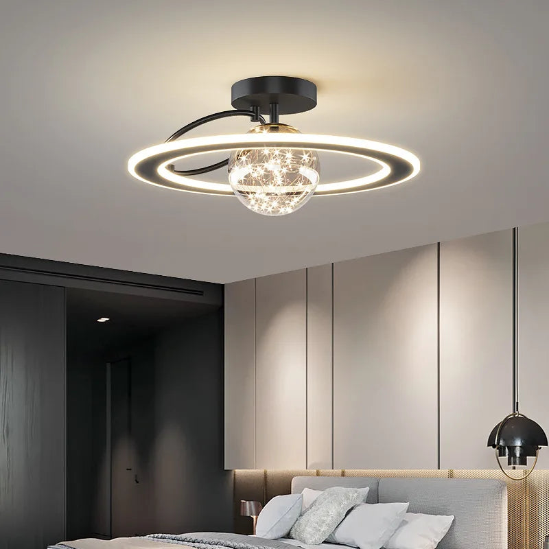 lustre led moderne de luxe avec boules de verre dorées