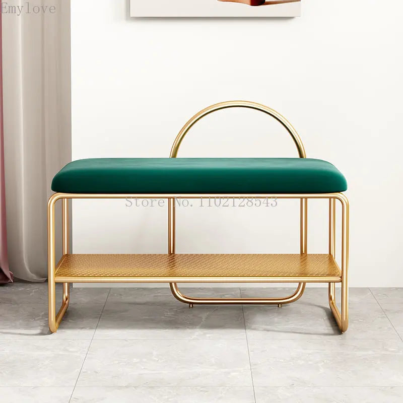 banc à chaussures tendance avec coussin et étagère à deux niveaux