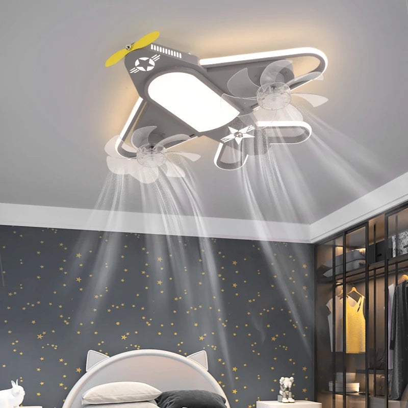 ventilateur de plafond moderne pour enfants avec éclairage led dimmable et déco à distance