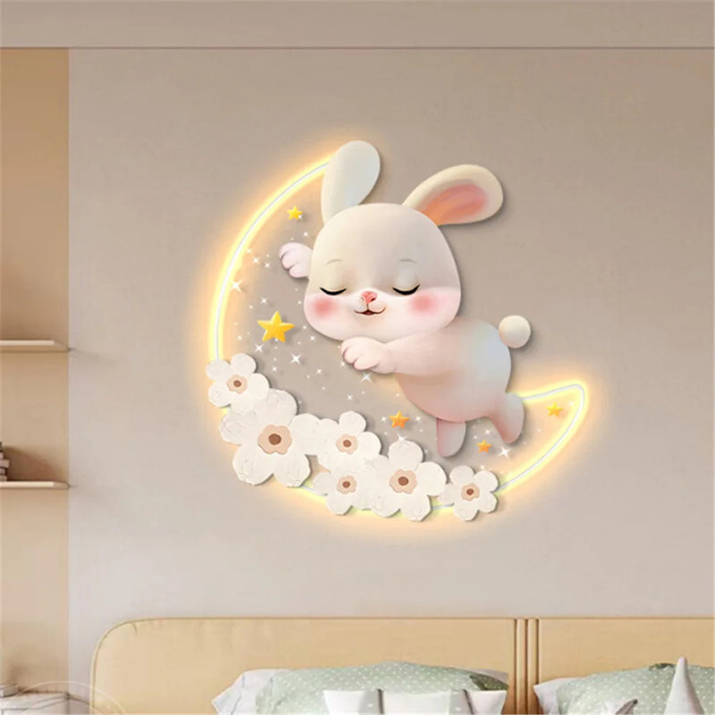 applique murale lapin aux fraises pour chambre d'enfant décorative