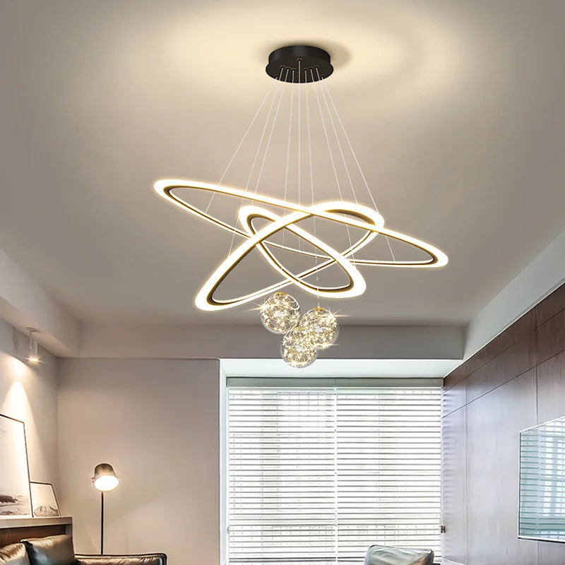 suspension moderne led anneaux design pour intérieur