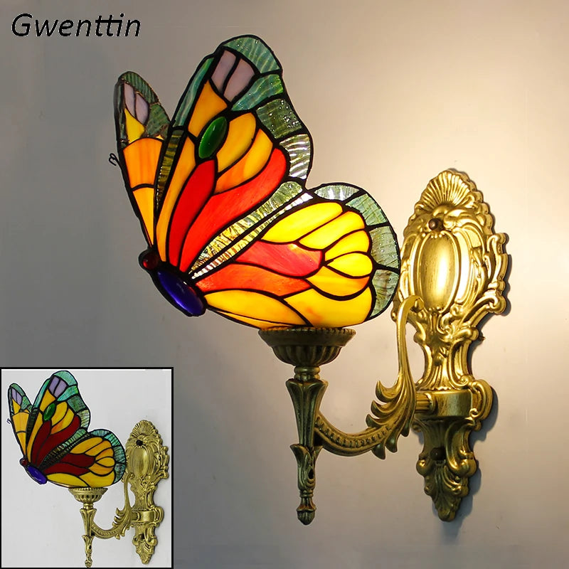 applique murale tiffany papillon décor méditerranéen vitrail miroir