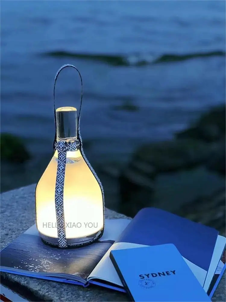 lampe de chevet portable en cuir avec chargeur tactile