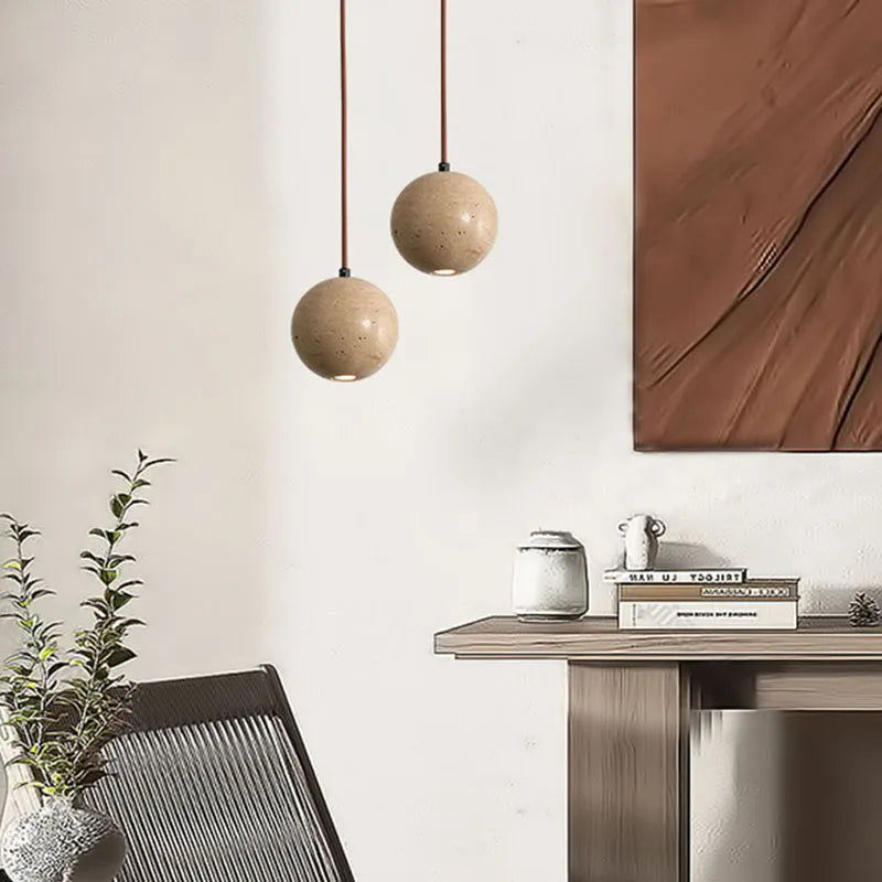 lampe suspendue décorative en bois et pierre naturelle pour restaurant ou café
