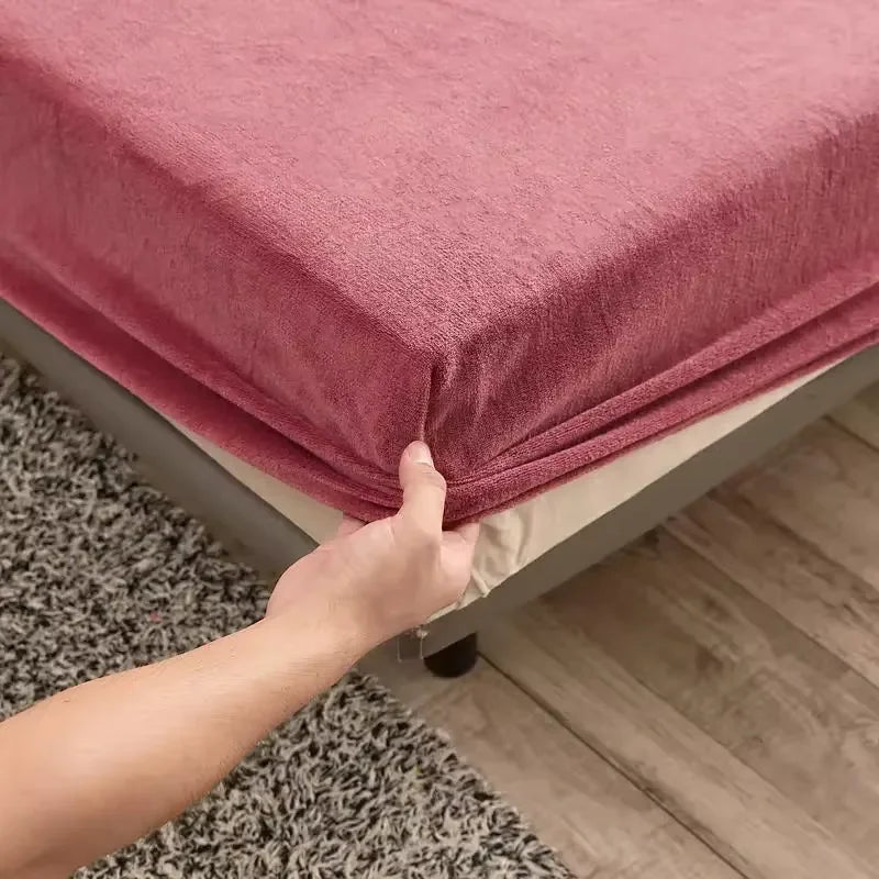 drap-housse élastique en peluche doux pour lit double