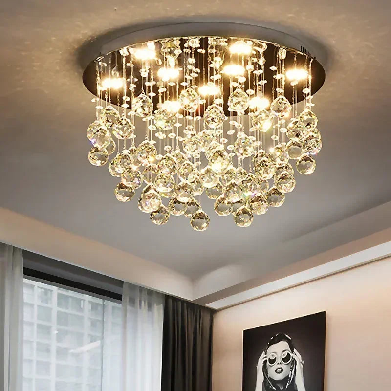 lustre à led avec boules de cristal pour intérieur moderne